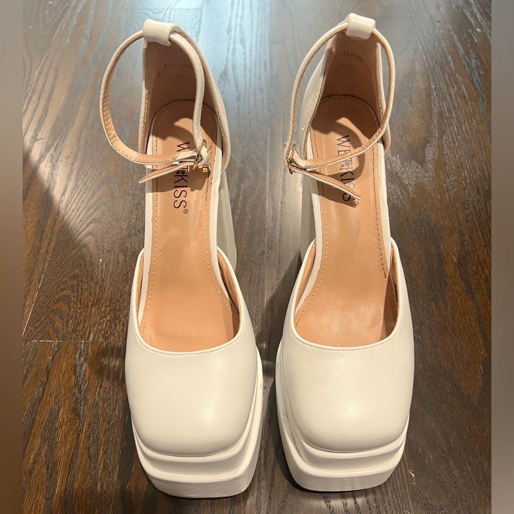 Wet Kiss Women’s White 6” Platform High Heels Buckle Strap